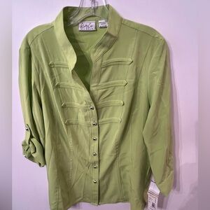 KATHY CHE NEW YORK STRETCH MILITARY SHIRT  COLOR IS CITRUS. SIZE PXL. NWT